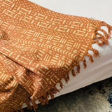African Mud Cloth Woven Blanket, Handmade Cotton Sofa Throw, Hand Block Printed Throw Blanket with Tassels, Gift For Her