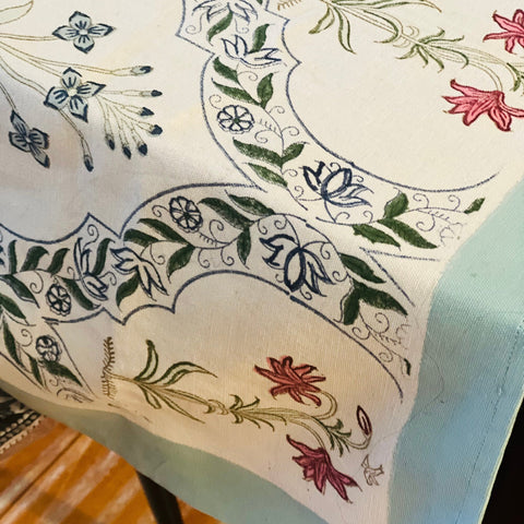 Floral block print tablecloth, Blue block print tablecloth square, Handmade party tablecloth, Cotton tablecloth, New home gift