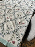 Floral block print tablecloth, Blue block print tablecloth square, Handmade party tablecloth, Cotton tablecloth, New home gift
