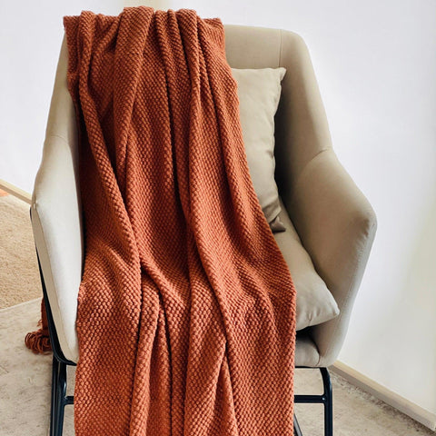 Super Soft Blanket, Cozy Throw, Orange Throw Blanket With Tassels, Extra Soft Rust Knitted Throw Blanket For Couch