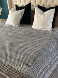 Handmade Black & White Kantha Quilt Indian CottonThrow Blanket Boho Bedding Geometric Stitch Quilt Reversible Bedspread Soft Kantha Coverlet
