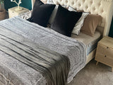 Handmade Black & White Kantha Quilt Indian CottonThrow Blanket Boho Bedding Geometric Stitch Quilt Reversible Bedspread Soft Kantha Coverlet