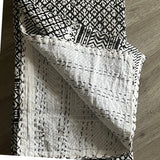 Handmade Black & White Kantha Quilt Indian CottonThrow Blanket Boho Bedding Geometric Stitch Quilt Reversible Bedspread Soft Kantha Coverlet