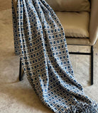 Blue Throw for Living Room, Winter Blanket for Couch, Blue Decorative Bed Spread with fringes, New Year Gift