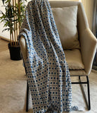 Blue Throw for Living Room, Winter Blanket for Couch, Blue Decorative Bed Spread with fringes, New Year Gift