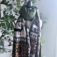 Wool Scarf in Reindeer Christmas,  Christmas Scarf  Wool,  ozy Warm Yak Wool Scarf, Christmas gift for MOM, Holiday gift