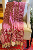 Pink throw blanket with tassels, Cotton Pink Throw,Reprocessed Throw blanket,Outdoor Blanket,Gift for daughter,Hot Pink Chevron stripes