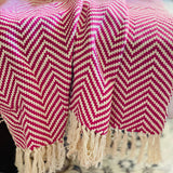 Pink throw blanket with tassels, Cotton Pink Throw,Reprocessed Throw blanket,Outdoor Blanket,Gift for daughter,Hot Pink Chevron stripes