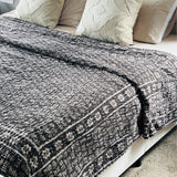 Vintage Brown Kantha Quilt Cotton Bedding, Block Print Bedcover Handmade Queen Kantha Bedspread, Kantha Blanket, Gift for Mom on Mother' day