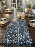 Blue and White Flower Pattern, Hand Block Print Tablecloth Table Cover Set for Wedding, Outdoor Events Home Farmhouse party, Gift