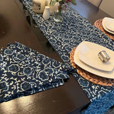 Blue and White Flower Pattern, Hand Block Print Tablecloth Table Cover Set for Wedding, Outdoor Events Home Farmhouse party, Gift