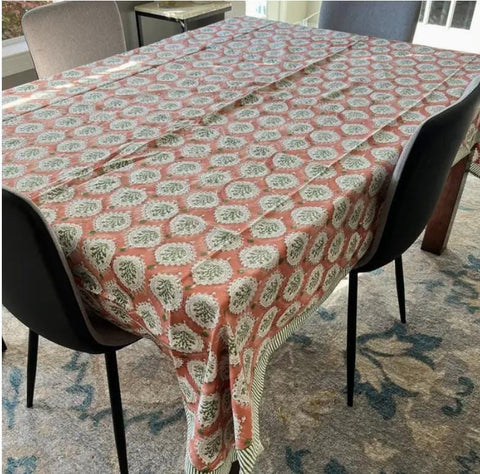 Rust block print tablecloth in cotton Rectangular tablecloth for farmhouse decor, Wedding party, Housewarming b day gift for Sister/bestie