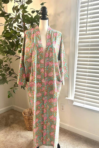 Pure boho kimono robe for women in cotton floral print Night gown for summers dressing gown for ladies gift for wife ,gift for girlfriend