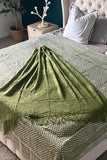 King Size Reversible Kantha Oversize Throw Pure Cotton Bedding Handmade Bedcover, Elegant Spring Pastel Green White Floral,  Unique gfit