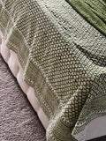King Size Reversible Kantha Oversize Throw Pure Cotton Bedding Handmade Bedcover, Elegant Spring Pastel Green White Floral,  Unique gfit