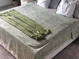 King Size Reversible Kantha Oversize Throw Pure Cotton Bedding Handmade Bedcover, Elegant Spring Pastel Green White Floral,  Unique gfit