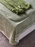King Size Reversible Kantha Oversize Throw Pure Cotton Bedding Handmade Bedcover, Elegant Spring Pastel Green White Floral,  Unique gfit