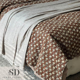 BrownCotton  bedding  kantha quilt  throw Hand block print quilt Handmade cotton quilted coverlet for summer Unique gift for home