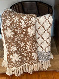 floral throw blanket with tassels Home Decor  Hand block printed handmade throw, Queen/King Size Bed Throw Housewarming gift