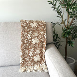 floral throw blanket with tassels Home Decor  Hand block printed handmade throw, Queen/King Size Bed Throw Housewarming gift