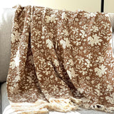 floral throw blanket with tassels Home Decor  Hand block printed handmade throw, Queen/King Size Bed Throw Housewarming gift