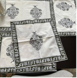 Green premium quality cotton block print table runner set of six  Border print napkins for Dining table decor placement set Gift for home
