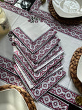 Green premium quality cotton block print table runner set of six  Border print napkins for Dining table decor placement set Gift for home
