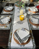 Green premium quality cotton block print table runner set of six  Border print napkins for Dining table decor placement set Gift for home