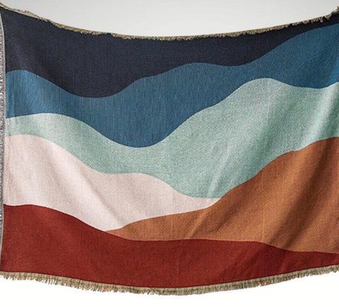 Tapestry, Color block abstract tapestry, Blue woven blanket, Sofa throw, Blue tapestry blanket for couch, Cotton tapestry, Housewarming gift