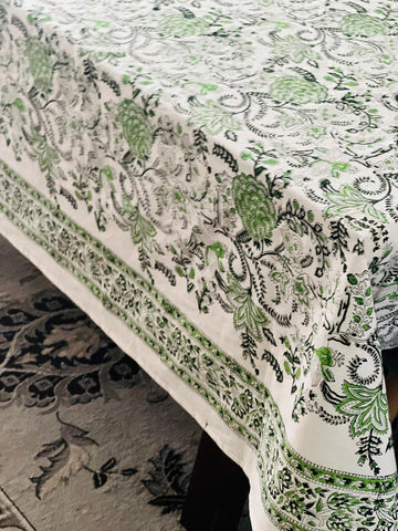 Sage green India block print Tablecloth for Christmas, Rectangular tablecloth, Handmade Table linen, Holiday Table Decor, 60x120"