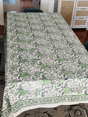 Sage green India block print Tablecloth for Christmas, Rectangular tablecloth, Handmade Table linen, Holiday Table Decor, 60x120"