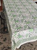Sage green India block print Tablecloth for Christmas, Rectangular tablecloth, Handmade Table linen, Holiday Table Decor, 60x120"