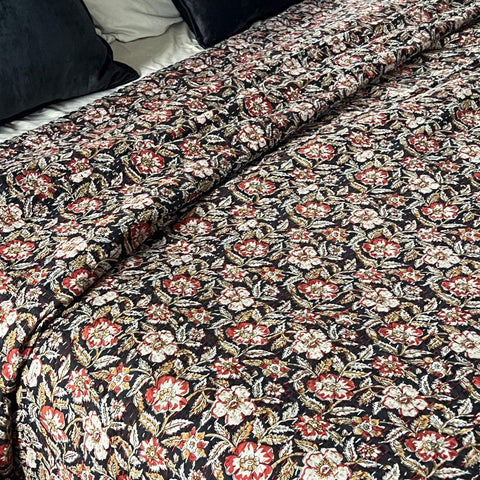 Kantha Quilt Kantha Throw Hand block Print Indian Natural Color mud print Quilt Hand Stitched Boho Throw Blanket, Housewarming Gift