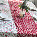 Red and green India blockprint tablecloth, Christmas Table cover, Rectangle tablecloth, Holiday table Scape