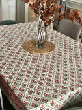 Red and green India blockprint tablecloth, Christmas Table cover, Rectangle tablecloth, Holiday table Scape