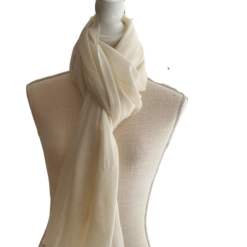 Cashmere Scarf, Natural Solid Ivory, Handmade  Nepal Scarf, Super Soft Travel Wrap, Gift For Him/Her