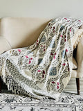 Designer blanket Red Floral Cotton bed Throw Blanket Couch Handmade Throw Home Decor Sofa throw Hand Loomed Unique Handmade gift