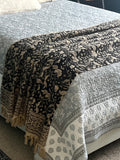 Block print throw blanket with tassels Handmade throw blanket couch sofa throw boho blanket for bedroom decor Mothers day gift