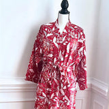 Pure Cotton robe, Indian Block printed House Robe Summer Kimono, red and Blue Floral Beach Coverup/Comfy Maternity wear, Gift for her