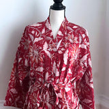 Pure Cotton robe, Indian Block printed House Robe Summer Kimono, red and Blue Floral Beach Coverup/Comfy Maternity wear, Gift for her