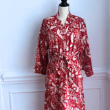 Pure Cotton robe, Indian Block printed House Robe Summer Kimono, red and Blue Floral Beach Coverup/Comfy Maternity wear, Gift for her