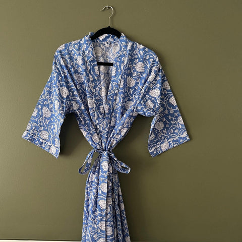 Indigo Cotton kimono robe, Summer cotton Kimono robe, Block print Summer beachwear, Birthday gift for girl friend, Gift for her