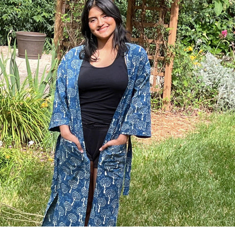 Indigo Cotton kimono robe, Summer cotton Kimono robe, Block print Summer beachwear, Birthday gift for girl friend, Gift for her