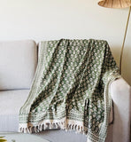 Spring Green blanket, Handmade blanket couch Sofa throw bedroom decor, Hand block print blanket Mother's day gift for mom