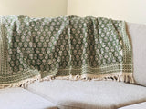 Spring Green blanket, Handmade blanket couch Sofa throw bedroom decor, Hand block print blanket Mother's day gift for mom