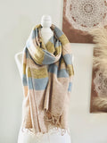 Himalayan Yak Wool Blanket Scarf in Beige  Blue, Green, Handmade Soft Oversized Shawl/Throws, Yoga blanket for meditation,