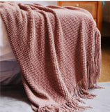 soft pink chunky throw blanket Dusty rose throw Blanket, Salmon pink cozy blanket with fringes for bedroom, Birthday gift for her