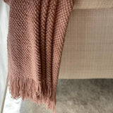 soft pink chunky throw blanket Dusty rose throw Blanket, Salmon pink cozy blanket with fringes for bedroom, Birthday gift for her
