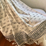 Handmade throw blanket couch Black floral block print throw, Boho home decor, King/Queen Woven bedding for bedroom Housewarming gift for her