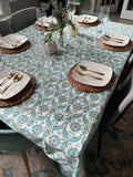Blue Indian Hand Block Floral Printed Cotton Table Cover, Table Top, French Tablecloth, Wedding Home Decor, Gift for Home